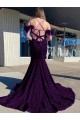 Buy V-Neck Court Train Velvet Sequin Plum Purple Sleeveless Evening Dress UK