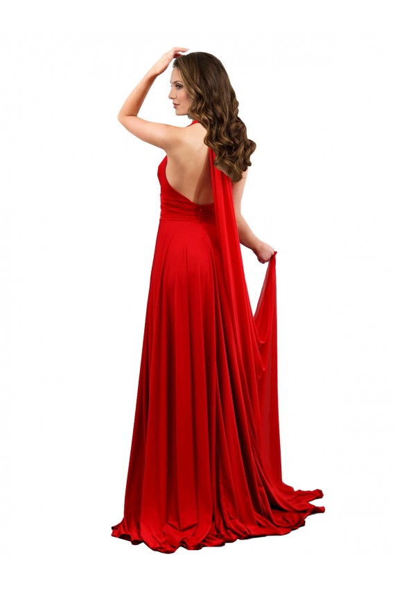 Buy Halter Neck Long Spandex Red Sleeveless Formal Evening Dress UK
