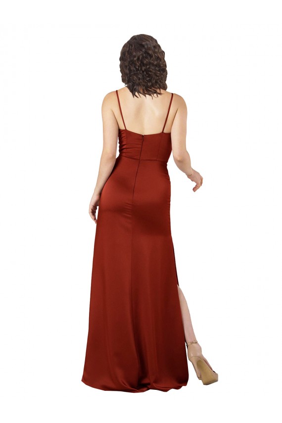 Buy Square Neck Long Silky Satin Red Sleeveless Formal Evening Dress UK