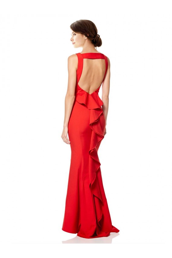Buy High Neck Long Stretch Crepe Red Sleeveless Evening Gown UK
