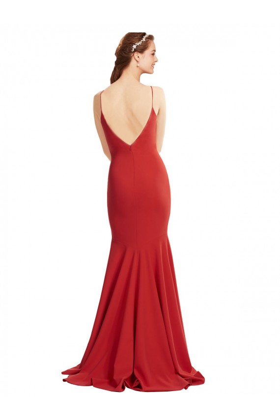 Buy V-Neck Long Stretch Crepe Red Sleeveless Formal Evening Dress UK