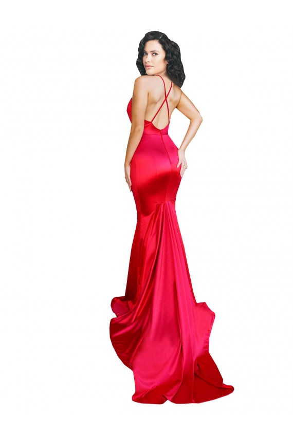 Buy Sweetheart Long Stretch Satin Red Sleeveless Formal Evening Dress UK