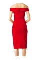 Buy Off the Shoulder Cocktail Length Stretch Crepe Red Sleeveless Formal Evening Dress UK