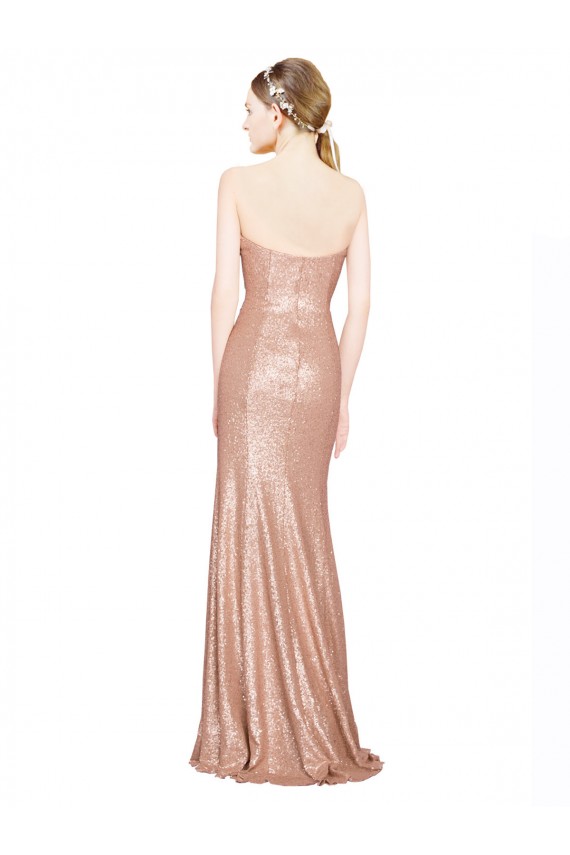 Buy Sweetheart Long Sequin Rose Gold Sleeveless Formal Evening Dress UK