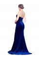 Buy Strapless Sweep Train Stretch Velvet Royal Blue Sleeveless Formal Evening Dress UK