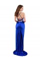 Buy Cowl Neck Long Silky Satin Royal Blue Sleeveless Formal Evening Dress UK
