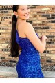 Buy One Shoulder Short Velvet Sequin Royal Blue Sleeveless Homecoming Dresses UK