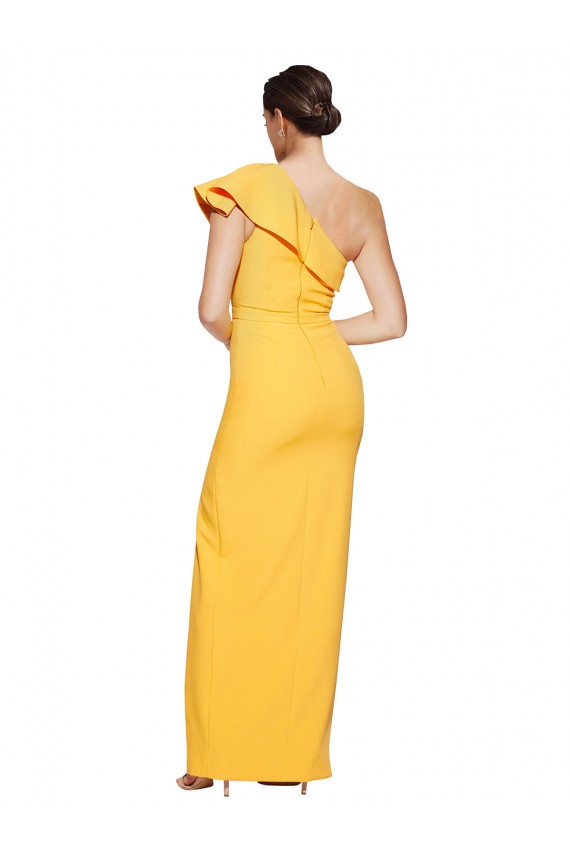Buy One Shoulder Long Stretch Crepe Saffron Sleeveless Formal Evening Dress UK