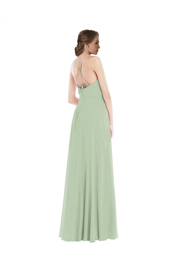 Buy Scoop Neck Long Soft Chiffon Sage Sleeveless Semi Formal Evening Dress UK