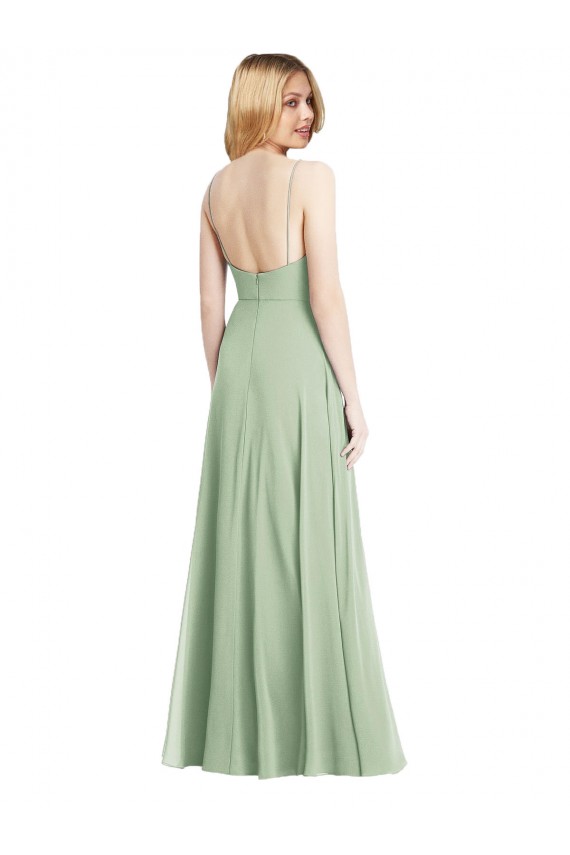 Buy Square Neck Long Soft Chiffon Sage Sleeveless Formal Evening Dress UK