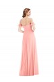 Buy Off the Shoulder Long Soft Chiffon Salmon Flutter Sleeves Semi Formal Evening Dress UK