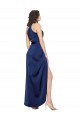 Buy High Neck Long Silky Satin Sapphire Sleeveless High Low Evening Dress UK