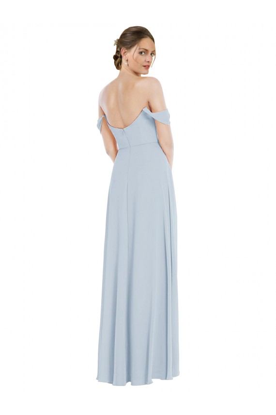 Buy Off the Shoulder Long Soft Chiffon Sea Glass Flounce Sleeves Semi Formal Evening Dress UK