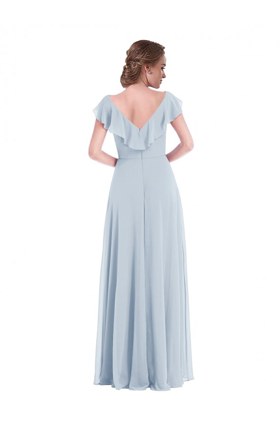 Buy V-Neck Long Soft Chiffon Sea Glass Sleeveless Black Tie Evening Dress UK