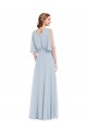 Buy V-Neck Long Soft Chiffon Sea Glass Half Sleeves Evening Dress UK