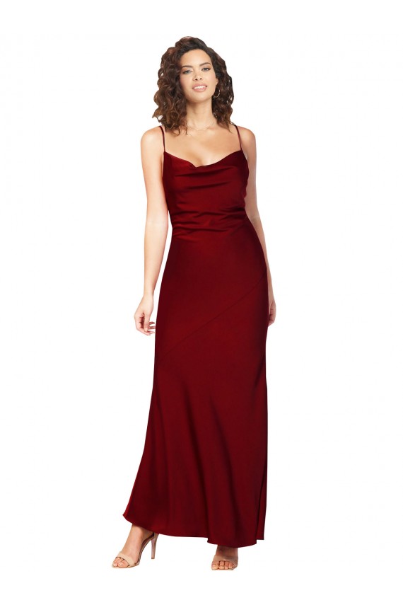 Buy Cowl Neck Long Silky Satin Burgundy Sleeveless Black Tie Evening Gown UK