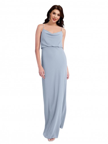 Buy Cowl Neck Long Stretch Crepe Smoke Blue Sleeveless Formal Evening Dress UK