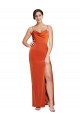Buy Cowl Neck Sweep Train Stretch Satin Rust Sleeveless Formal Evening Dress UK