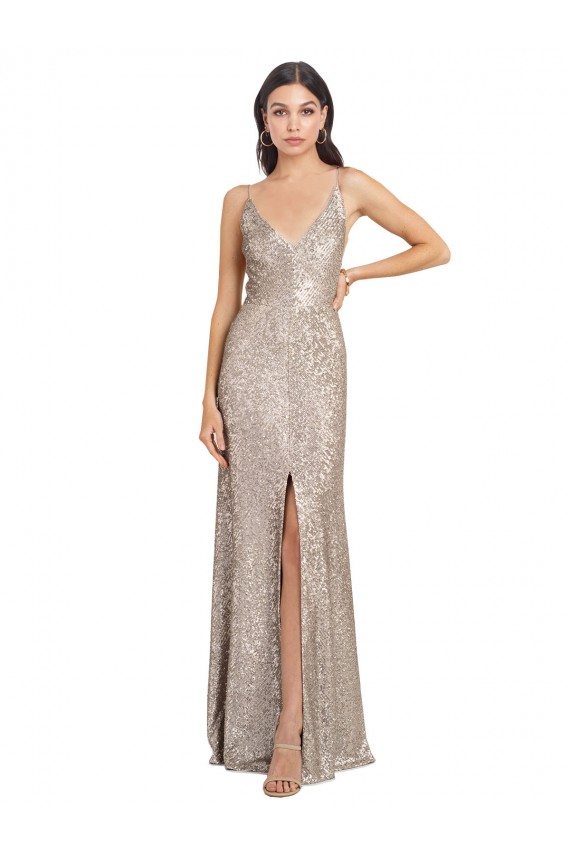 Buy High Neck Long Sparkling Sequin Silver Sleeveless Formal Evening Dress UK