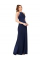 Buy High Neck Long Silky Satin Sapphire Sheath Sleeveless Formal Evening Dress UK