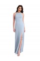 Buy High Neck Long Stretch Crepe Light Sky Blue Sheath Sleeveless Formal Evening Dress UK