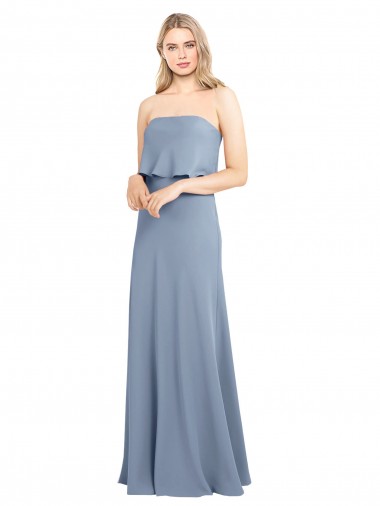 Buy High Neck Long Stretch Crepe Smoke Blue Sleeveless Evening Dress UK
