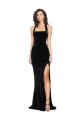 Buy High Neck Long Stretch Velvet Black Sleeveless Semi Formal Evening Dress UK