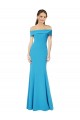 Buy Off the Shoulder Long Stretch Crepe Peacock Blue Sleeveless Evening Dress UK