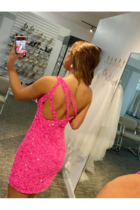 Buy One Shoulder Short Velvet Sequin Sleeveless Evening Dress UK