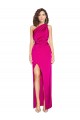Buy One Shoulder Long Silky Satin Fuchsia Sleeveless Formal Evening Dress UK