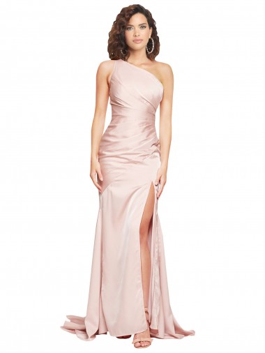 Buy One Shoulder Long Silky Satin Pink Sleeveless Black Tie Evening Dress UK