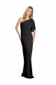 Buy One Shoulder Long Stretch Crepe Black Flutter Sleeves Formal Evening Dress UK