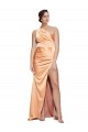 Buy One Shoulder Long Stretch Satin Light Copper Sleeveless Formal Evening Dress UK