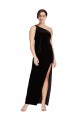 Buy One Shoulder Long Stretch Velvet Black Sleeveless Formal Evening Dress UK