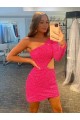 Buy One Shoulder Short Velvet Sequin Long Sleeves Evening Dress UK