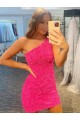 Buy One Shoulder Short Velvet Sequin Sleeveless Evening Dress UK