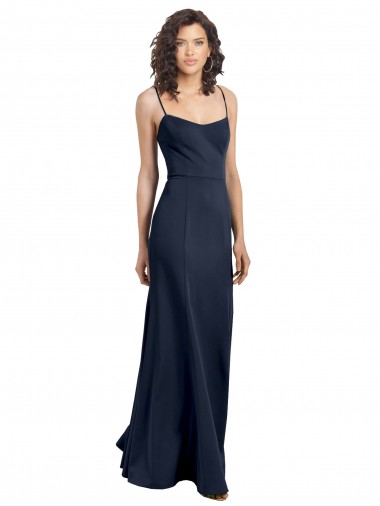 Buy Scoop Neck Long Stretch Crepe Dark Navy Sleeveless Evening Dress UK