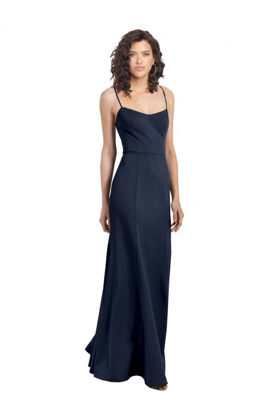 Buy Scoop Neck Long Stretch Crepe Dark Navy Sleeveless Evening Dress UK