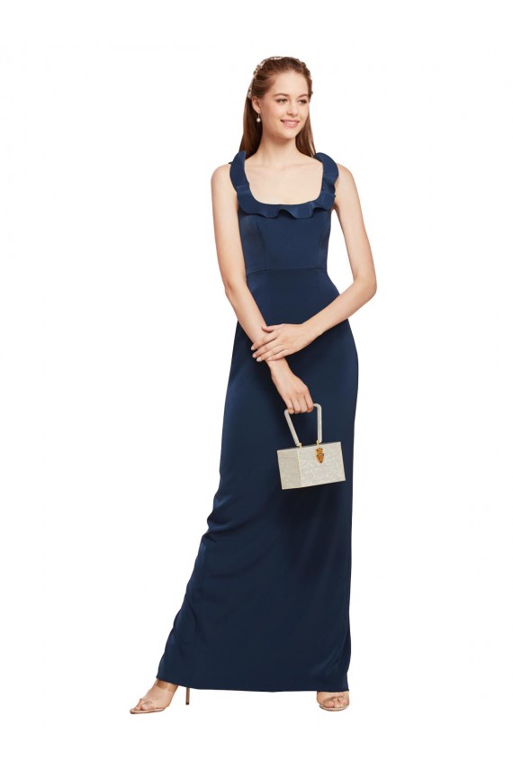 Buy Scoop Neck Long Stretch Crepe Dark Navy Sleeveless Formal Evening Dress UK