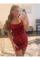 Buy Spaghetti Straps Short Velvet Sequin Burgundy Sleeveless Evening Dress UK