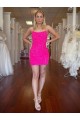 Buy Spaghetti Straps Short Velvet Sequin Fuchsia Sleeveless Evening Dress UK