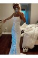 Buy Spaghetti Straps Sweep Train Velvet Sequin Sleeveless Evening Gown UK