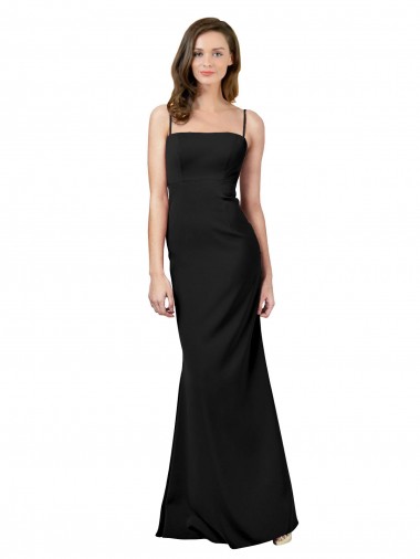 Buy Square Neck Long Stretch Crepe Black Sleeveless Formal Evening Dress UK