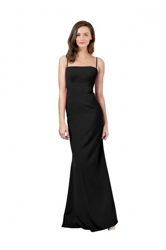Buy Square Neck Long Stretch Crepe Black Sleeveless Formal Evening Dress UK