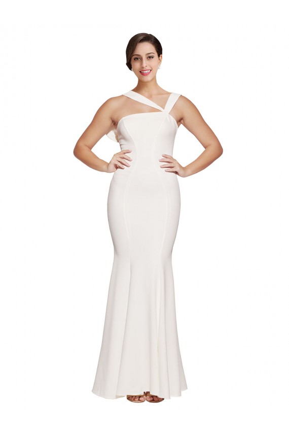 Buy Square Neck Long Stretch Crepe Ivory Sleeveless Formal Evening Dress UK