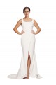 Buy Square Neck Sweep Train Stretch Crepe Ivory Sleeveless Semi Formal Evening Dress UK