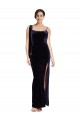 Buy Square Neck Long Stretch Velvet Dark Navy Sleeveless Formal Evening Dress UK
