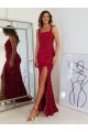 Buy Square Neck Long Velvet Sequin Burgundy Sleeveless Evening Dress UK