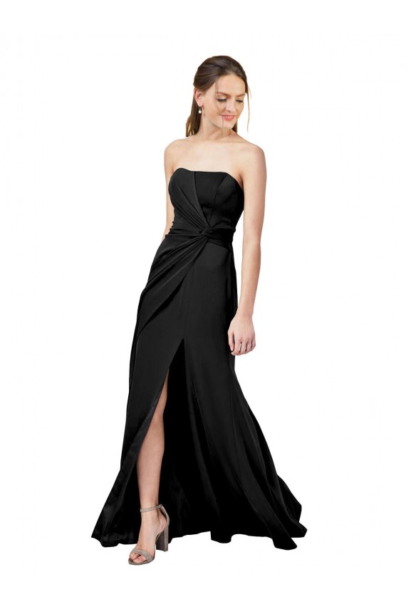 Buy Strapless Long Stretch Crepe Black Sleeveless Evening Dress UK