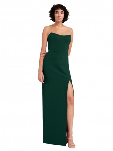 Buy Strapless Long Stretch Crepe Midnight Green Sleeveless Formal Evening Dress UK